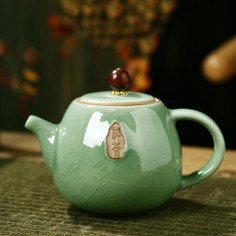 Зелений набір ґеяо з чайником з бусинкою 2