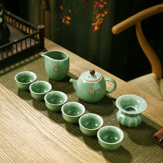 Зелений набір ґеяо з чайником з бусинкою