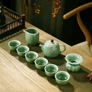 Зелений набір ґеяо з чайником з бусинкою