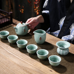 Блакитний набір ґеяо з чайником із бусинкою