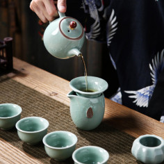 Блакитний набір ґеяо з чайником із бусинкою 2