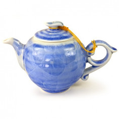 Блакитний чайник із розводами глазур'ю, 200 мл
