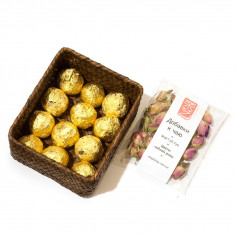 Порційний білий чай з чайною трояндою в плетеному кошику 2