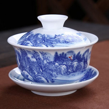 Біло-синя гайвань з пейзажем (3,5 цуня)