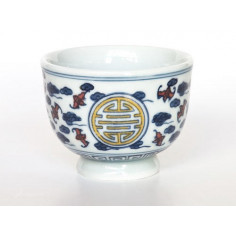 Чаша з цзиндечженьского порцеляни на ніжці «Символ довголіття» (різнокольоровий розпис)