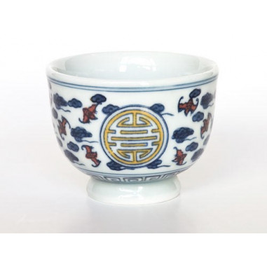 Чаша з цзиндечженьского порцеляни на ніжці «Символ довголіття» (різнокольоровий розпис)