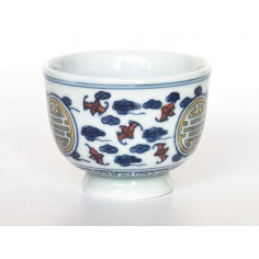 Чаша з цзиндечженьского порцеляни на ніжці «Символ довголіття» (різнокольоровий розпис) 2