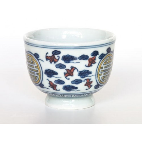 Чаша з цзиндечженьского порцеляни на ніжці «Символ довголіття» (різнокольоровий розпис)