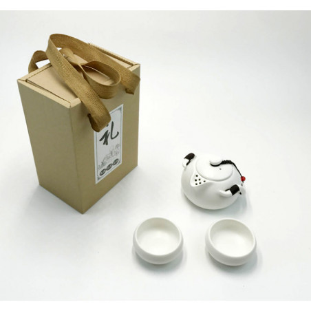 Білий чайник-гайвань та 4 чаші в подарунковій коробці