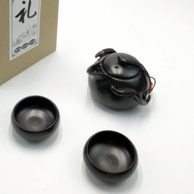 Чорний чайник-гайвань та 2 чаші в подарунковій коробці