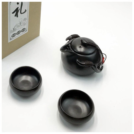 Чорний чайник-гайвань та 2 чаші в подарунковій коробці